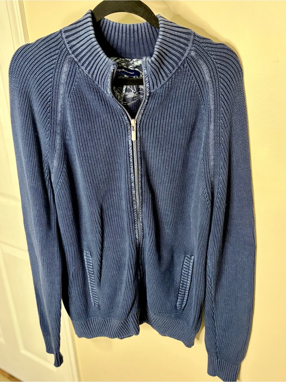 Tommy Bahama Men's Navy Blue Full-Zip Ribbed Sweater #1159